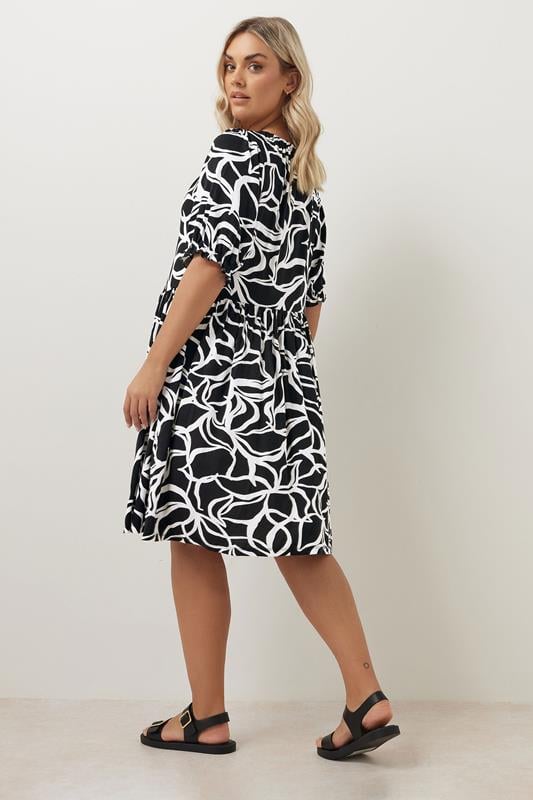 Evans YOURS Curve Black Abstract Print Tie Neck Midi Dress