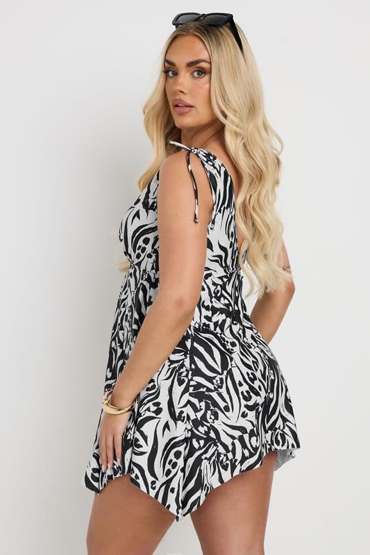 Evans YOURS Curve Black Abstract Print Tie Shoulder Swimdress