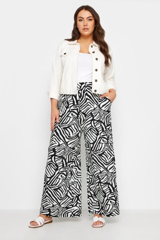 Evans YOURS Curve Black Abstract Print Wide Leg Trousers