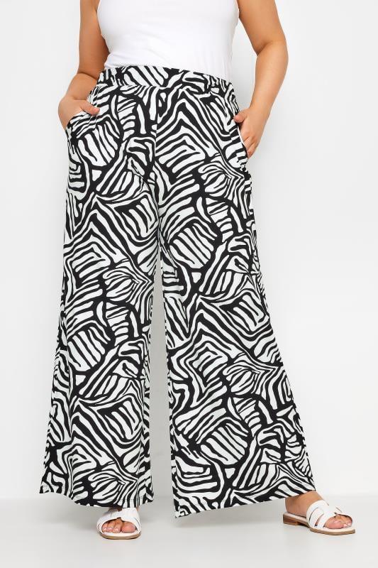 evans YOURS Curve Black Abstract Print Wide Leg Trousers