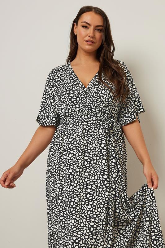 Evans YOURS Curve Black Abstract Print Wrap Midaxi Dress