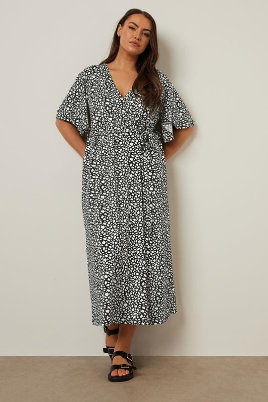 Evans YOURS Curve Black Abstract Print Wrap Midaxi Dress