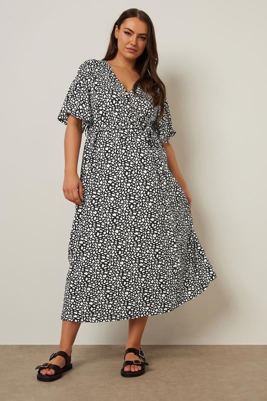evans YOURS Curve Black Abstract Print Wrap Midaxi Dress