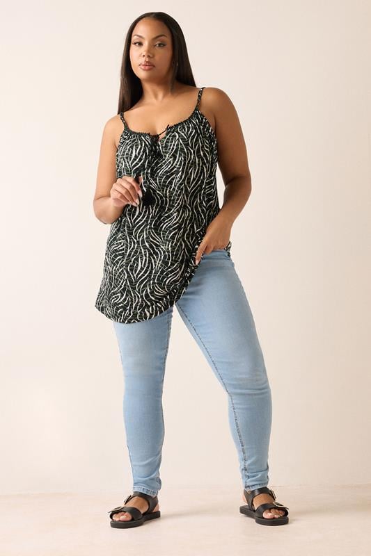 Evans YOURS Curve Black Abstract Tassel Cami Vest Top