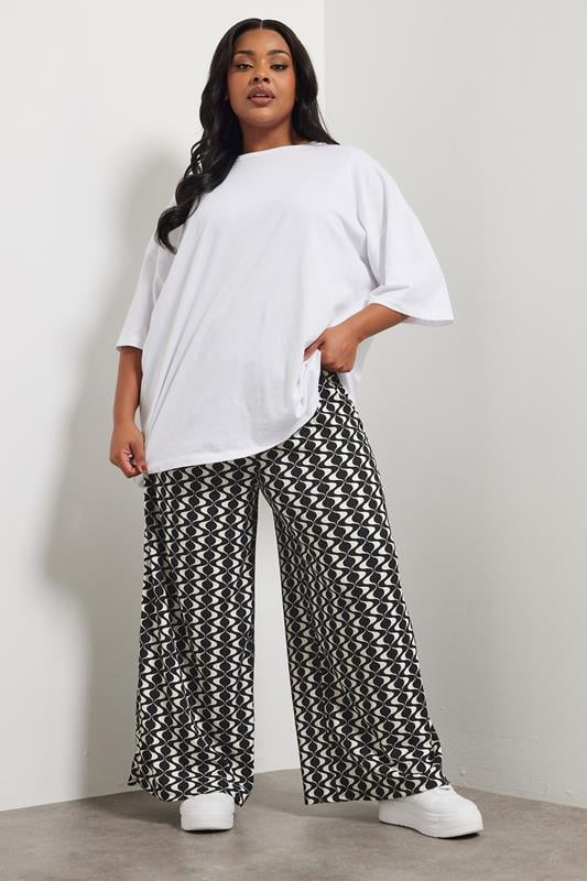 Evans YOURS Curve Black Abstract Wide Leg Textured Trousers