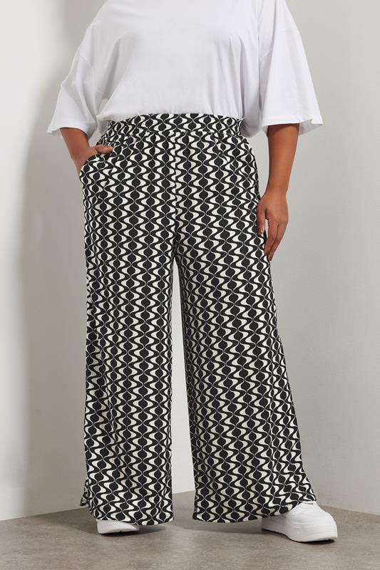 Evans YOURS Curve Black Abstract Wide Leg Textured Trousers