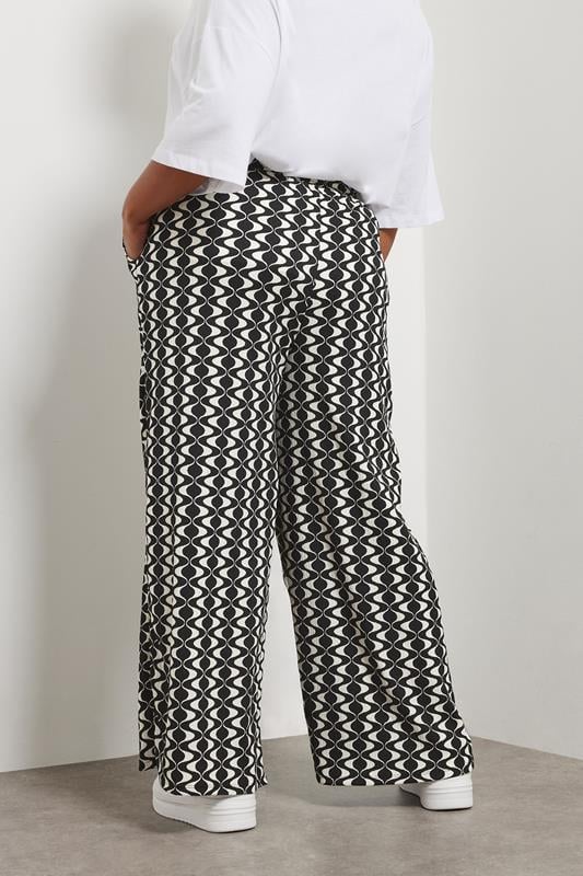 Evans YOURS Curve Black Abstract Wide Leg Textured Trousers