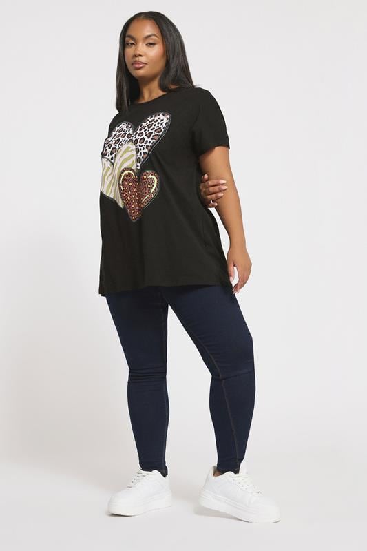 Evans YOURS Curve Black Animal Heart Graphic T-Shirt