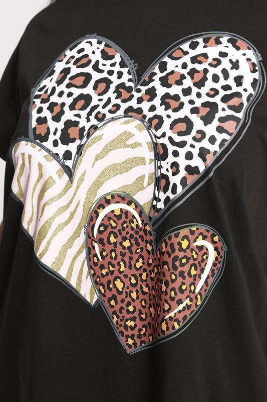 Evans YOURS Curve Black Animal Heart Graphic T-Shirt