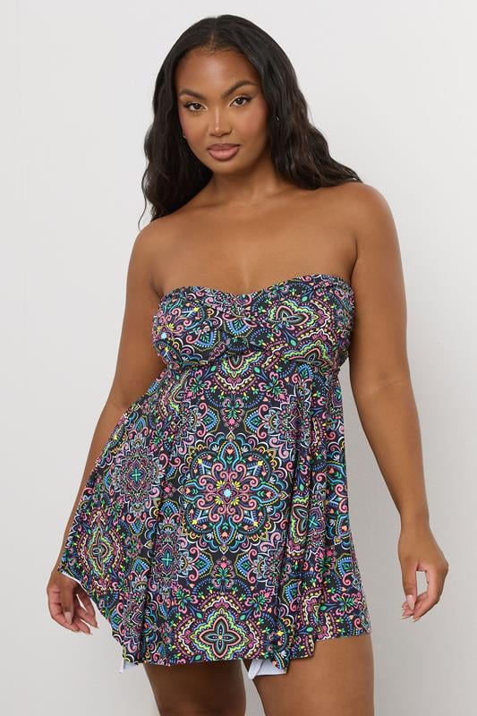 Evans YOURS Curve Black Aztec Print Hanky Hem Tankini Top