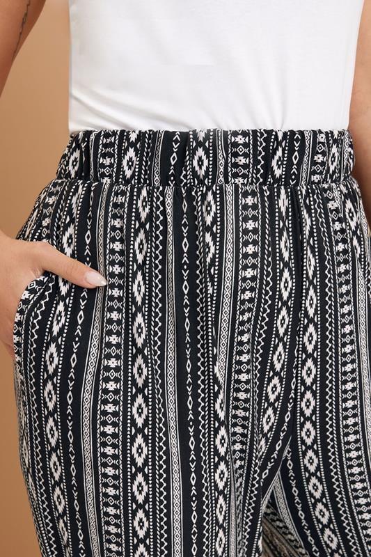Evans YOURS Curve Black Aztec Stripe Cropped Harem Trousers