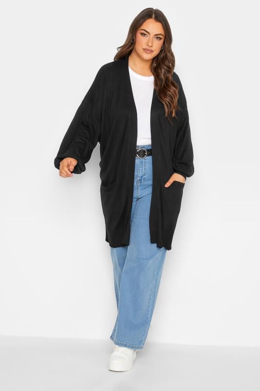Evans YOURS Curve Black Balloon Sleeve Fine Knit Cardigan