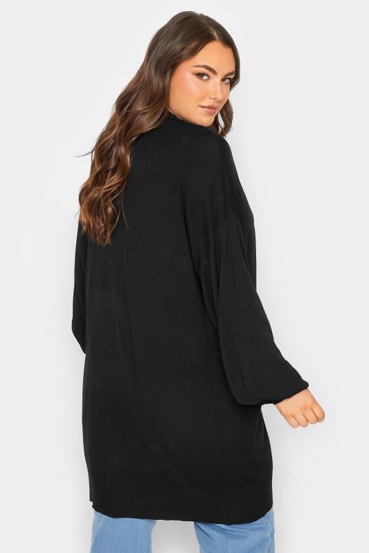 Evans YOURS Curve Black Balloon Sleeve Fine Knit Cardigan