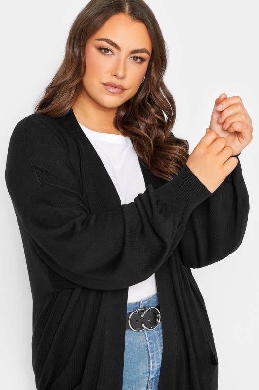 Evans YOURS Curve Black Balloon Sleeve Fine Knit Cardigan