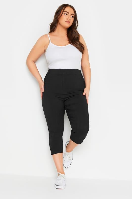 Evans YOURS Curve Black Bengaline Cropped Stretch Pull On Trousers