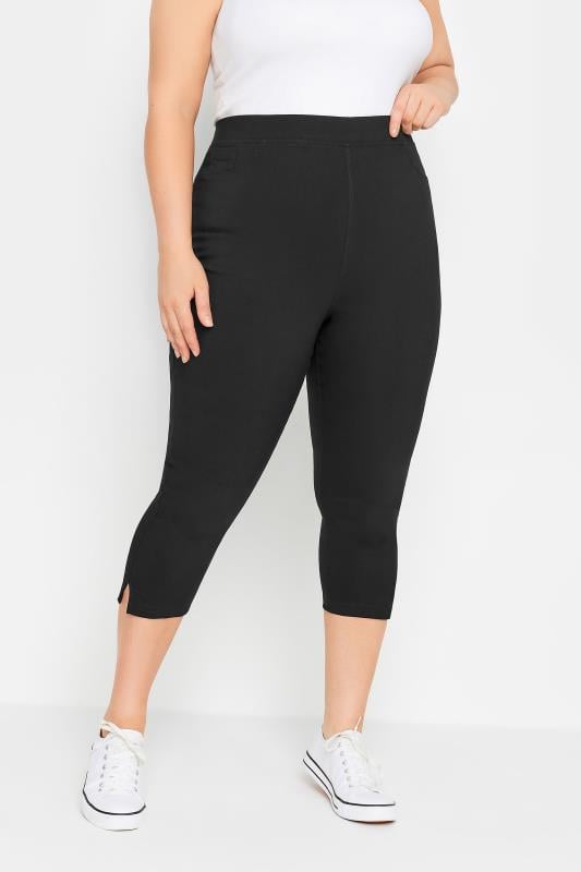 evans YOURS Curve Black Bengaline Cropped Stretch Pull On Trousers