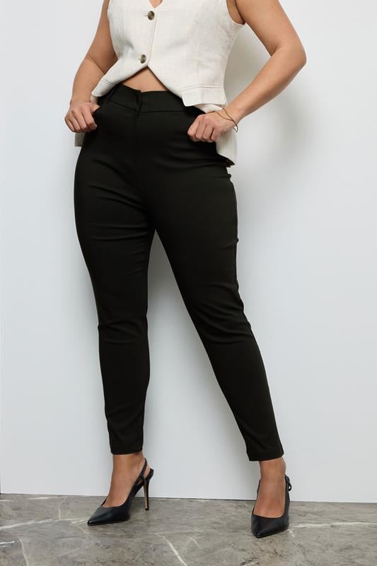 evans YOURS Curve Black Bengaline Slim Leg Stretch Trousers