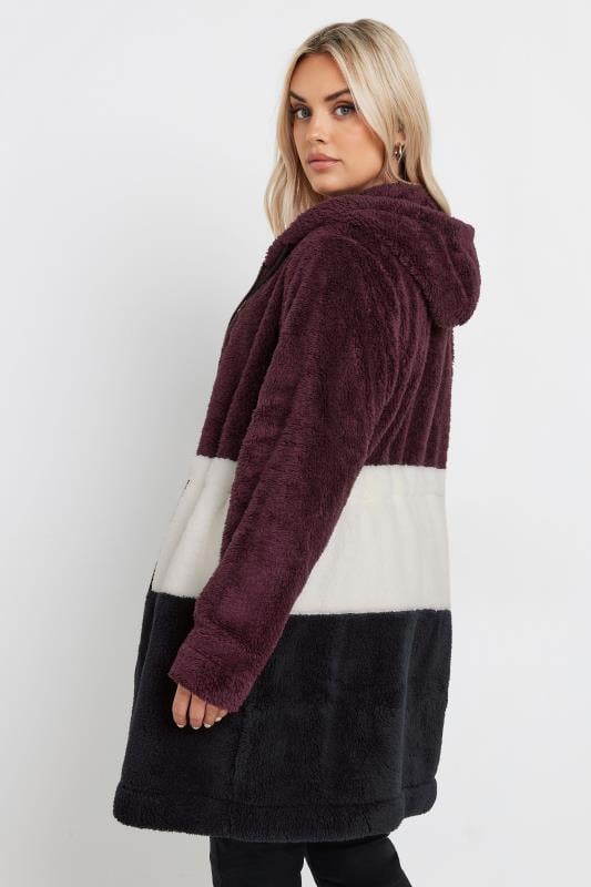 Evans YOURS Curve Black & Berry Red Colour Block Fleece Jacket