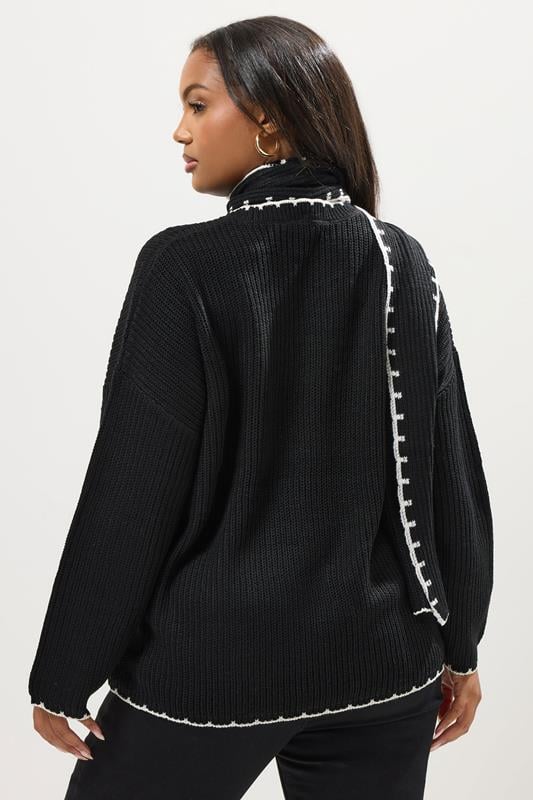 Evans YOURS Curve Black Blanket Stitch Scarf Detail Jumper