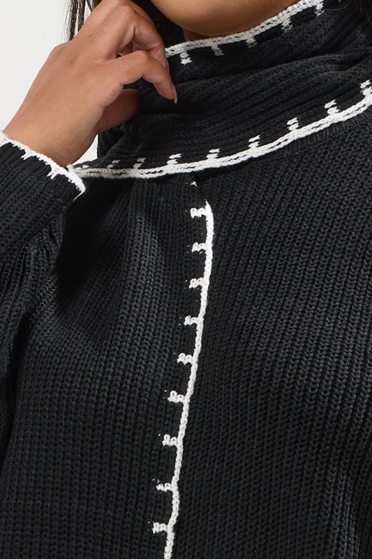 Evans YOURS Curve Black Blanket Stitch Scarf Detail Jumper