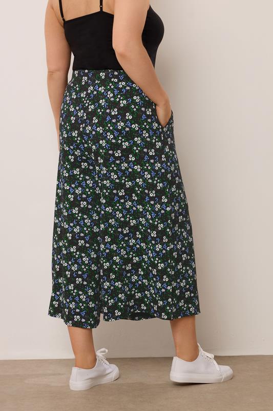 Evans YOURS Curve Black & Blue Floral Print Midaxi Culottes