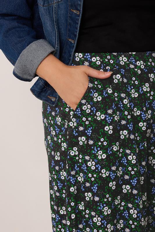 Evans YOURS Curve Black & Blue Floral Print Midaxi Culottes