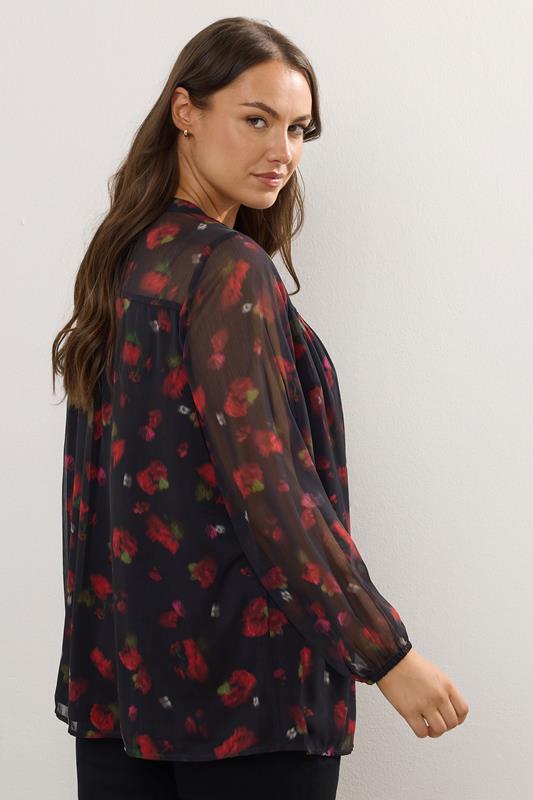 Evans YOURS Curve Black Blurred Floral Stud Detail Blouse