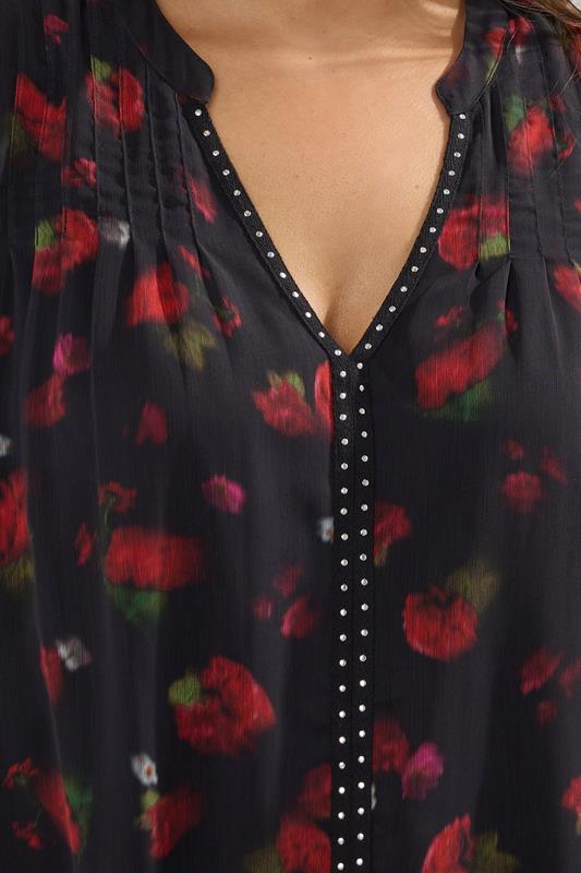 Evans YOURS Curve Black Blurred Floral Stud Detail Blouse