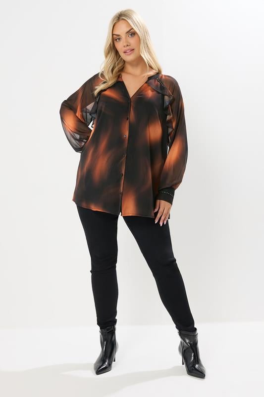 Evans YOURS Curve Black Blurred Ruffle Stud Trim Blouse