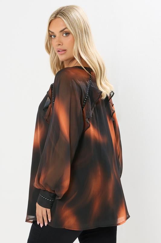 Evans YOURS Curve Black Blurred Ruffle Stud Trim Blouse