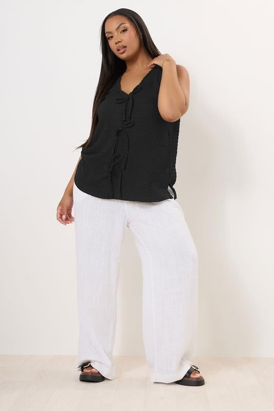 Evans YOURS Curve Black Bow Tie Front Textured Waistcoat