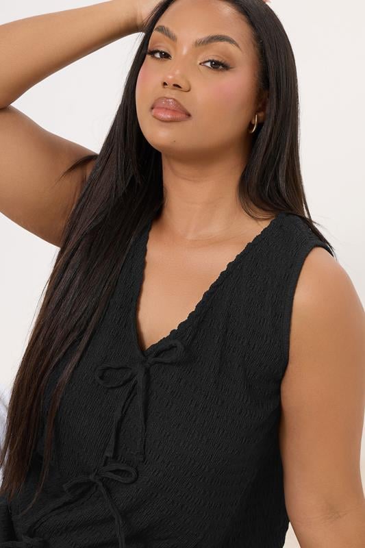 Evans YOURS Curve Black Bow Tie Front Textured Waistcoat