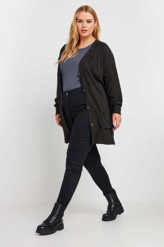 Evans YOURS Curve Black Boyfriend Button Through Cardigan