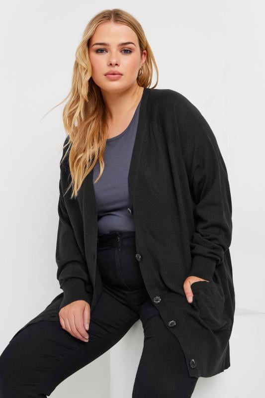evans YOURS Curve Black Boyfriend Button Through Cardigan