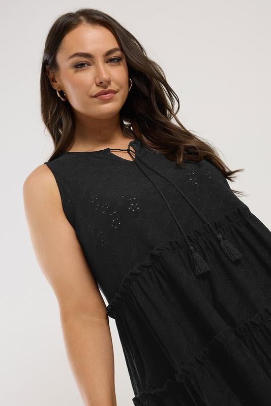 Evans YOURS Curve Black Broderie Anglaise Tiered Vest Top