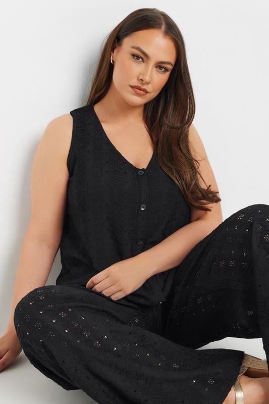 Evans YOURS Curve Black Broderie Anglaise Waistcoat