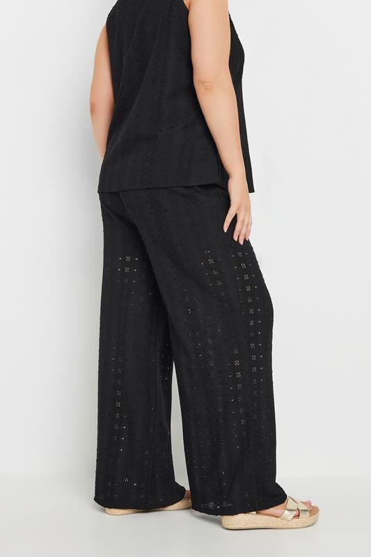 Evans YOURS Curve Black Broderie Anglaise Wide Leg Trousers