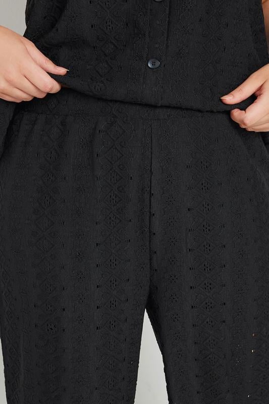 Evans YOURS Curve Black Broderie Anglaise Wide Leg Trousers