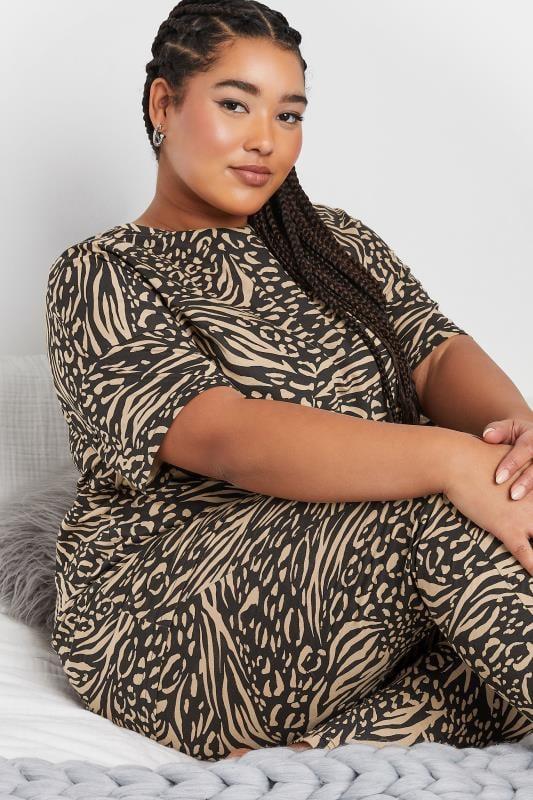 Evans YOURS Curve Black & Brown Animal Print Pyjama Set