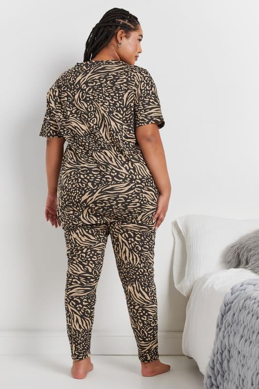 Evans YOURS Curve Black & Brown Animal Print Pyjama Set