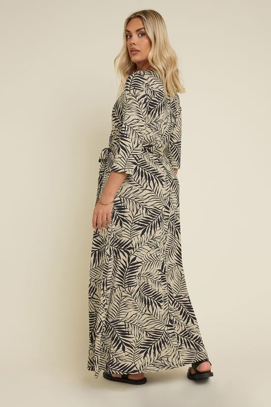 Evans YOURS Curve Black & Brown Leaf Print Maxi Wrap Dress