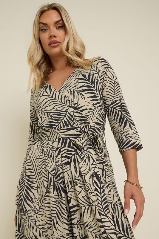 Evans YOURS Curve Black & Brown Leaf Print Maxi Wrap Dress