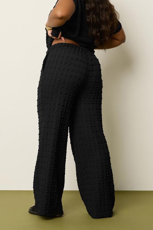 Evans YOURS Curve Black Bubble Textured Wide Leg Trousers
