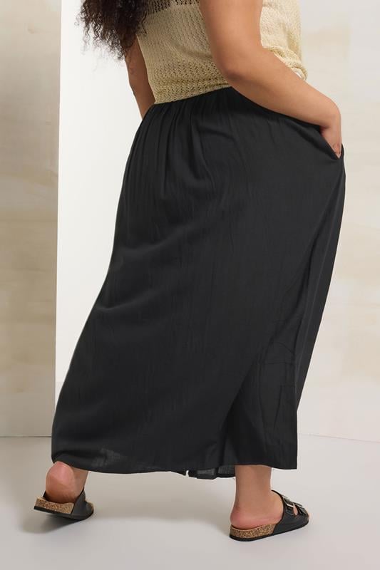 Evans YOURS Curve Black Button Front Chambray Maxi Skirt