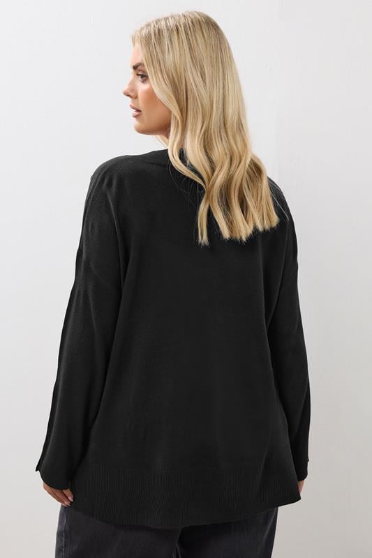 Evans YOURS Curve Black Button Sleeve V-Neck Jumper