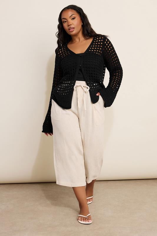 Evans YOURS Curve Black Button Through Crochet Cardigan