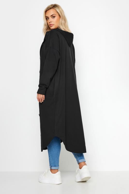 Evans YOURS Curve Black Button Through Hooded Maxi Jacket