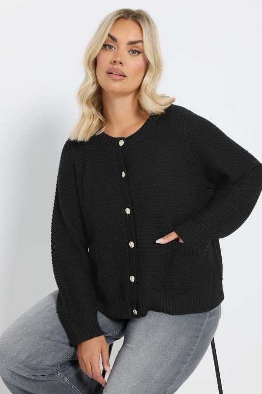 Evans YOURS Curve Black Button Through Pocket Cardigan