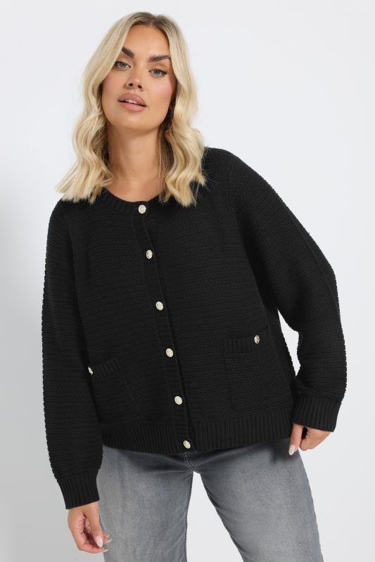 evans YOURS Curve Black Button Through Pocket Cardigan