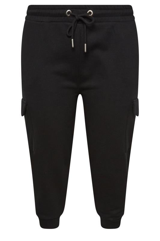 Evans YOURS Curve Black Cargo Pocket Cropped Joggers